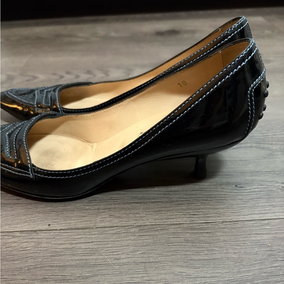 Tod's Fifty Century Black Patent Leather Kitten Heel Shoes Quiet Luxury Classic - Picture 5 of 7